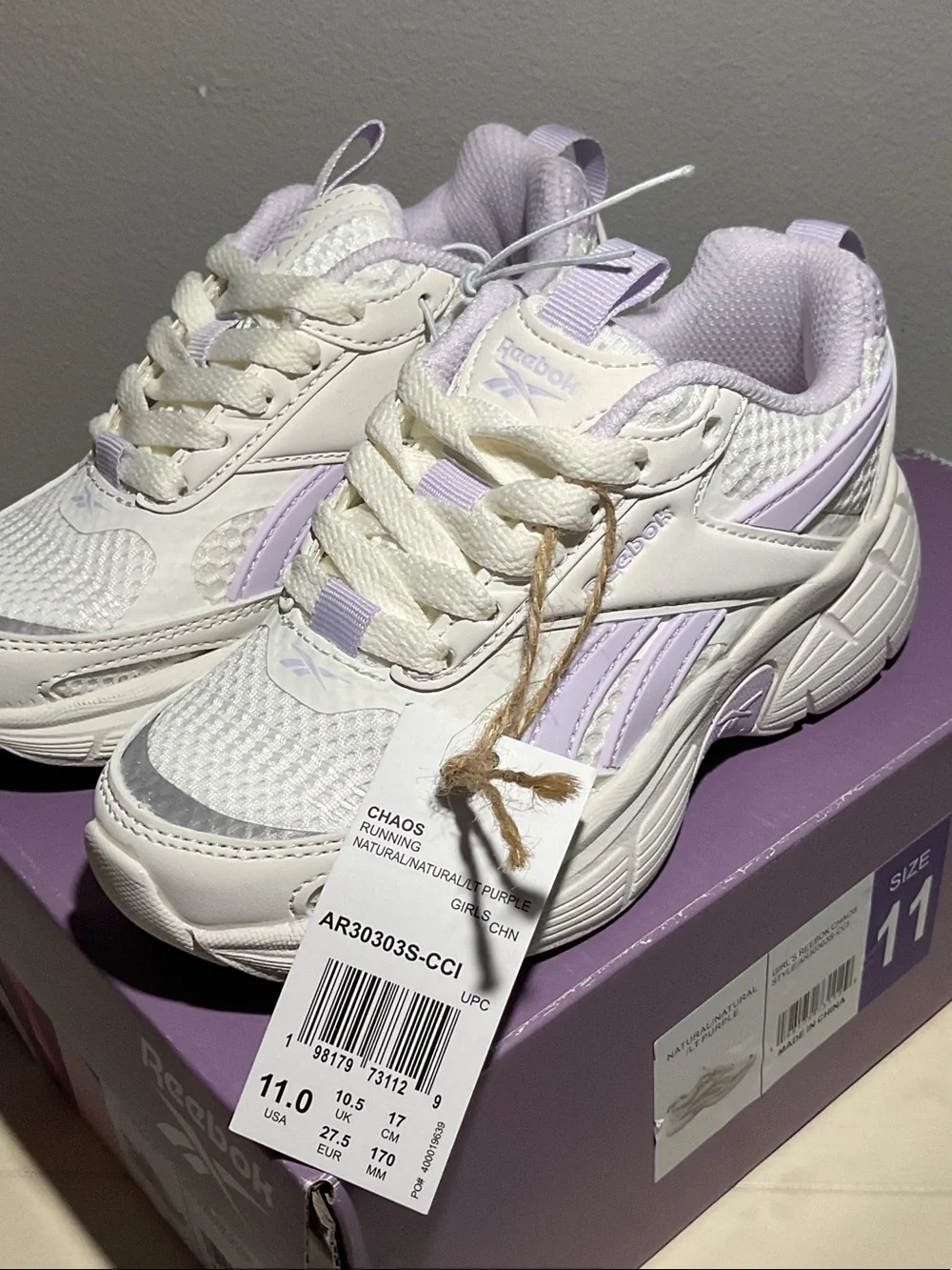 Reebok Kids White & Lilac Athletic Sneakers